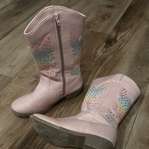 Pink Kids Boots with Rainbow Accents
